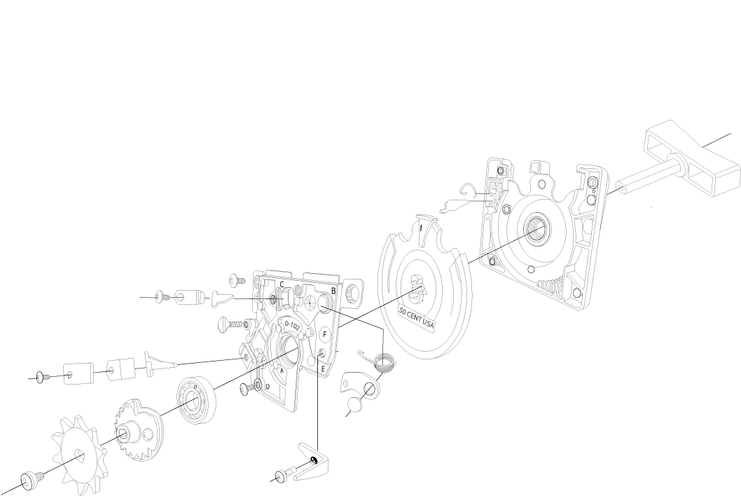 Exploded view of Northwestern Super 60 Side By Side coin mechanism parts diagram
